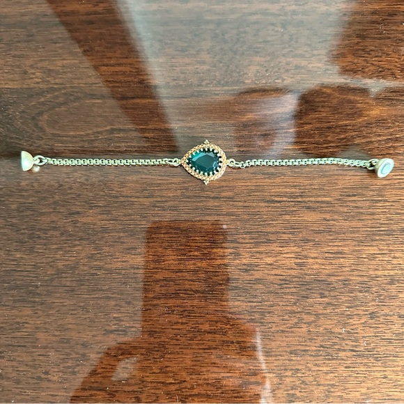 Anthropologie Orbite Gold Chain Bracelet with Turquoise Blue Crystal Charm - Picture 5 of 5